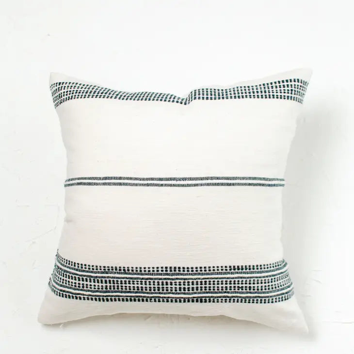 Handwoven Cotton Pillow – Artisan-Made Comfort: Natural with Navy