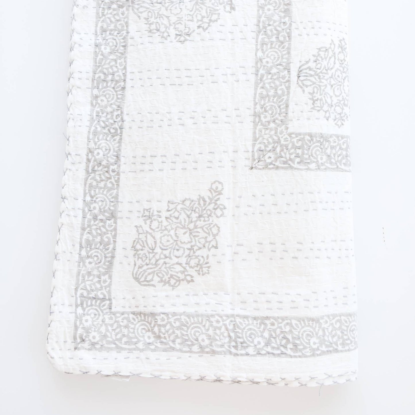 Kantha Stitch Bedcover: Gray