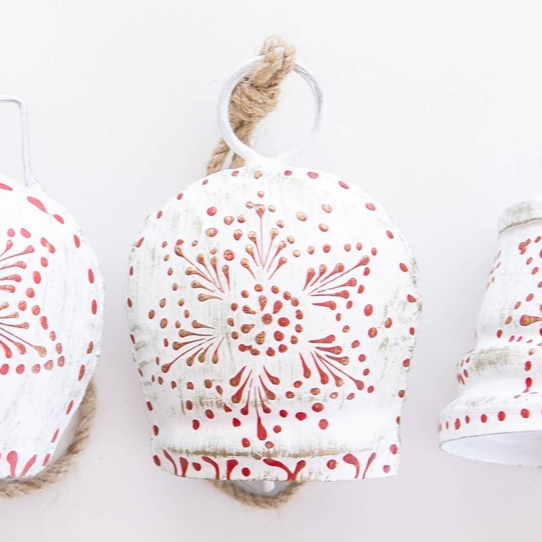 Hand Painted White Rimmed Christmas Bell