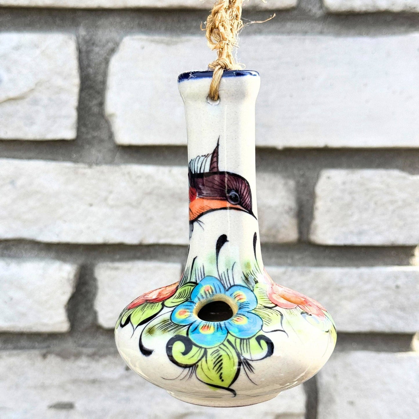 Hand-Painted Ceramic Hummingbird Feeder
