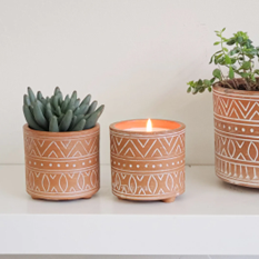 Hand Etched Terracotta Citronella Candle Pot