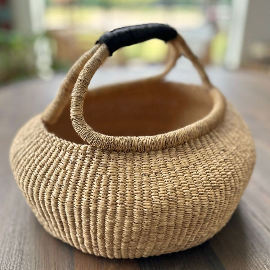 Handwoven Ghana Kettle Basket with Handle-4