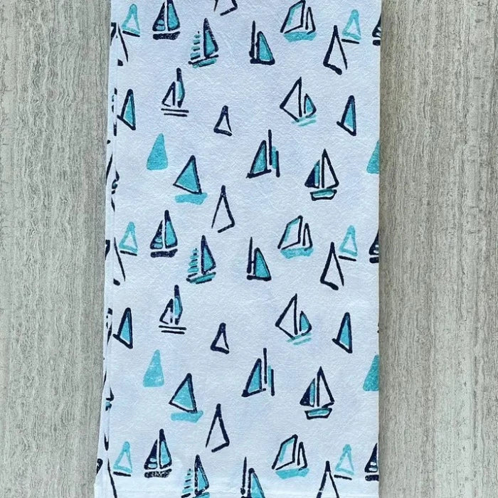 Tea Towel - Sailboats, Navy & Saltwater