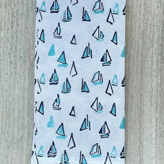 Tea Towel - Sailboats, Navy & Saltwater
