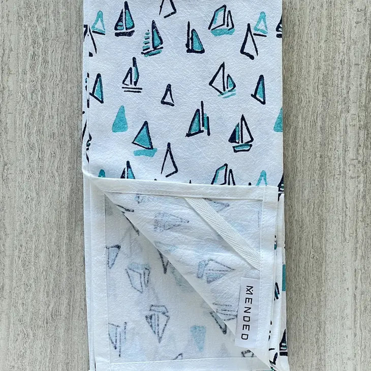 Tea Towel - Sailboats, Navy & Saltwater