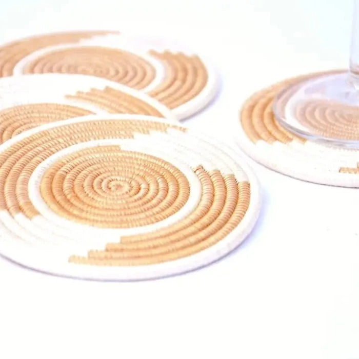 Hand Woven Coasters Tea & Natural White