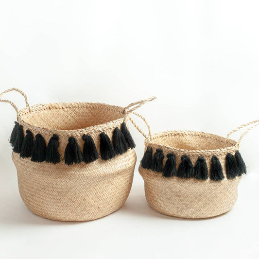 Black Tasseled Belly Baskets