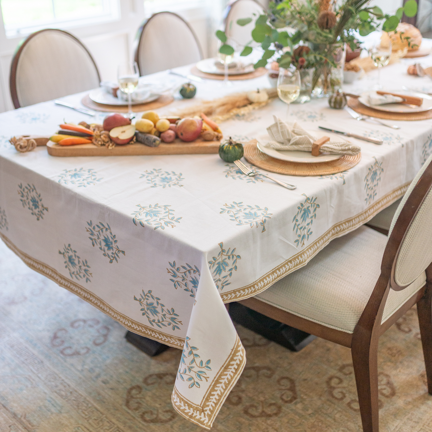 Tablecloth - Lotus (Large), Saltwater & Neutral (Neutral Border): 60" x 120"