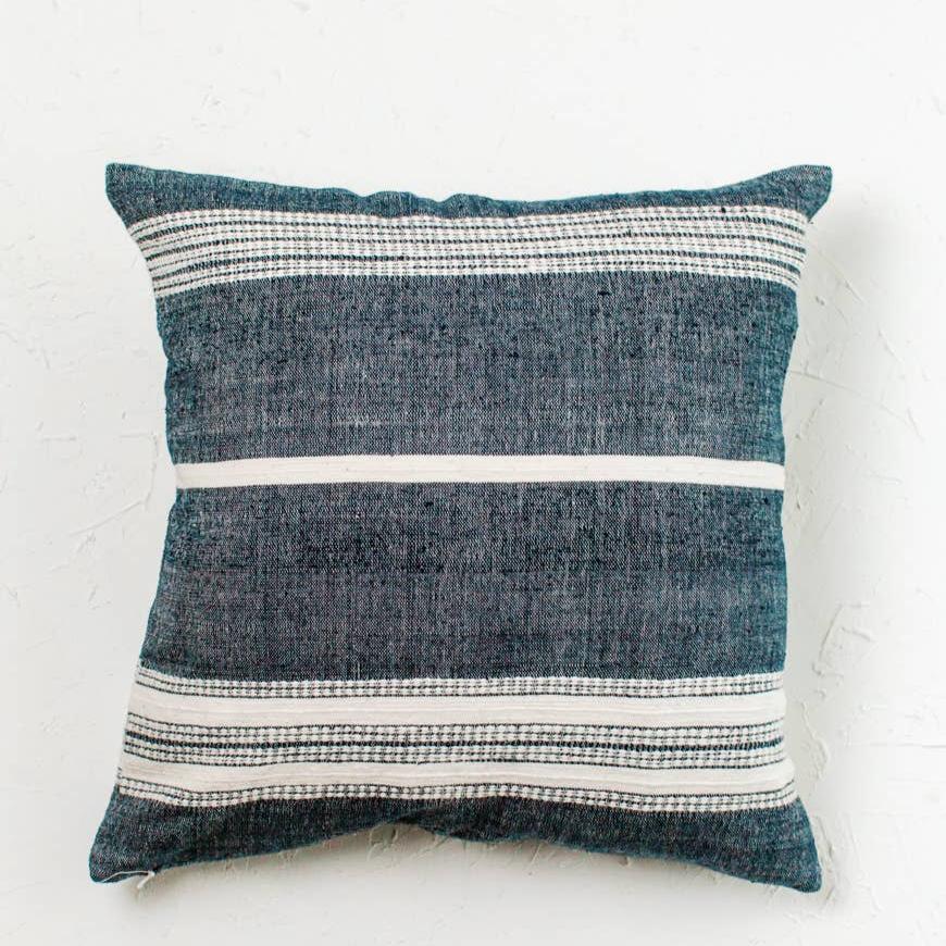 Handwoven Cotton Pillow – Artisan-Made Comfort: Navy with Natural