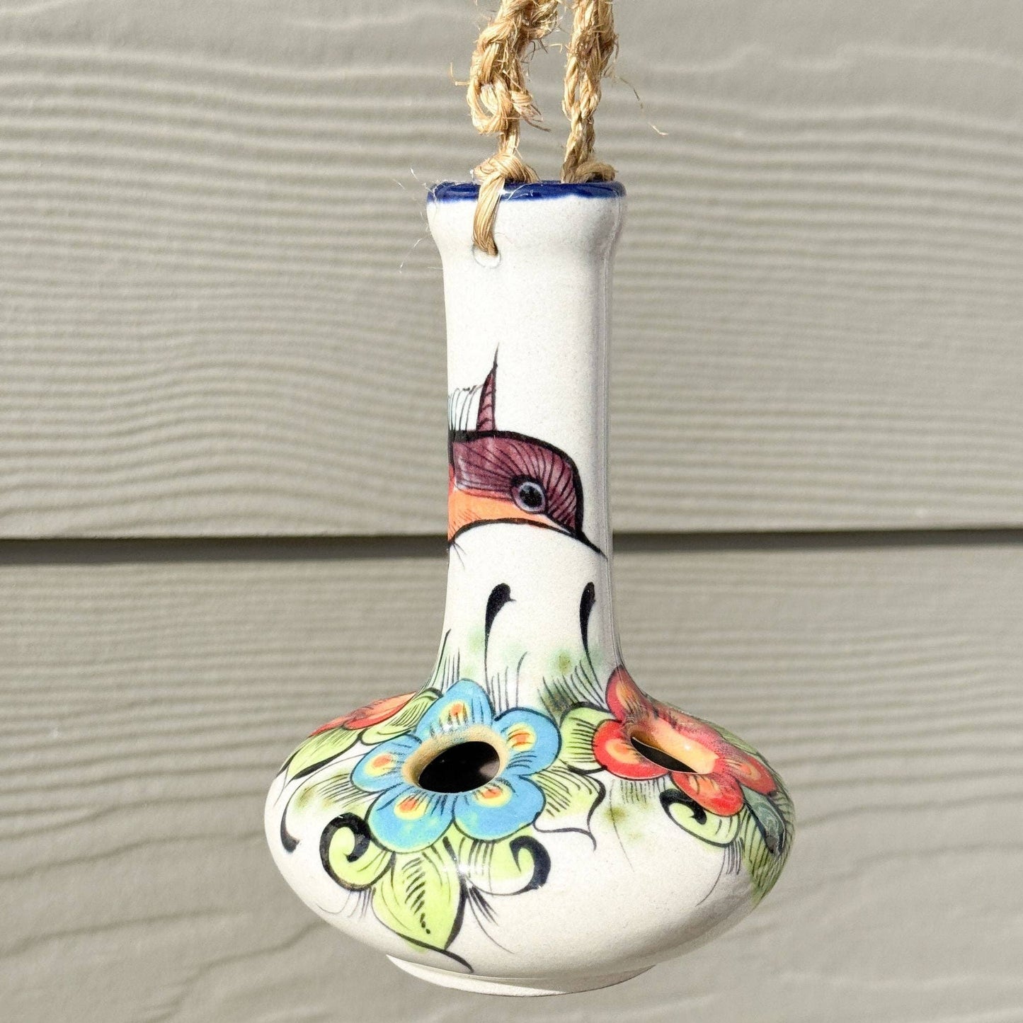 Hand-Painted Ceramic Hummingbird Feeder