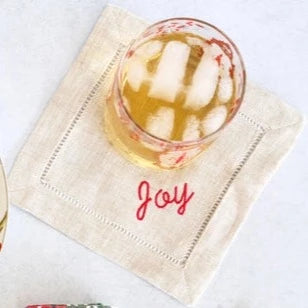 Festive Word Linen Coasters, set of four
