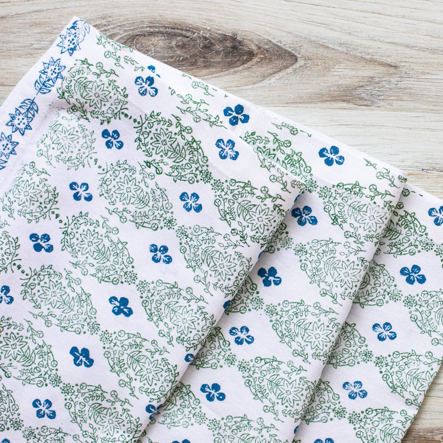 green and safe hand block printed table throw folded