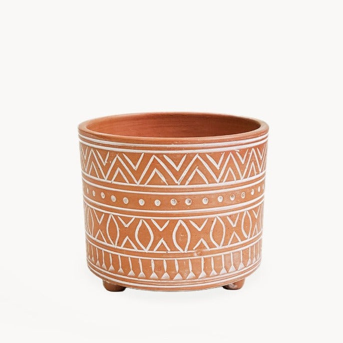 Hand Etched Terracotta Pot - Small