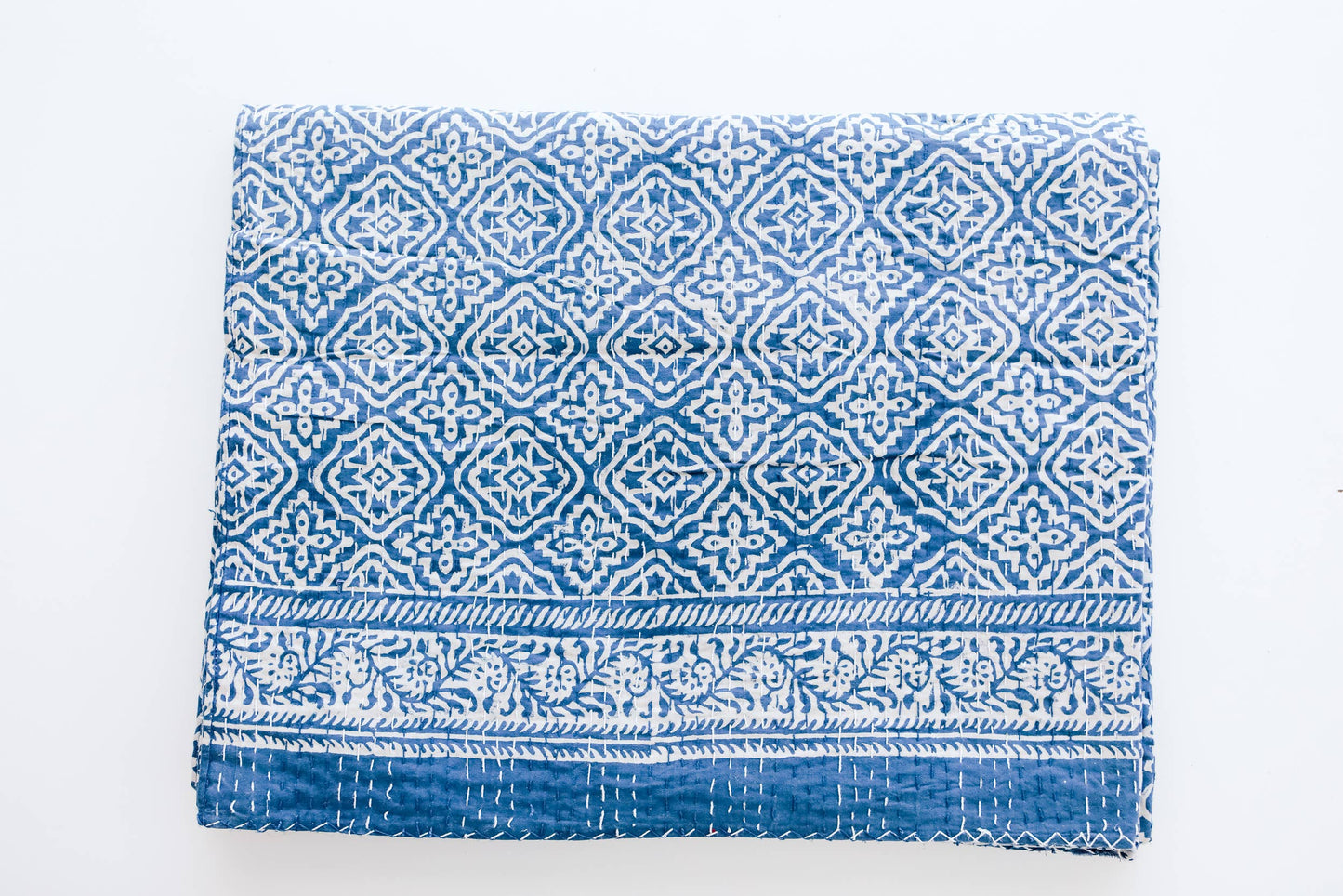 Kantha Stitch Bedcover: Blue