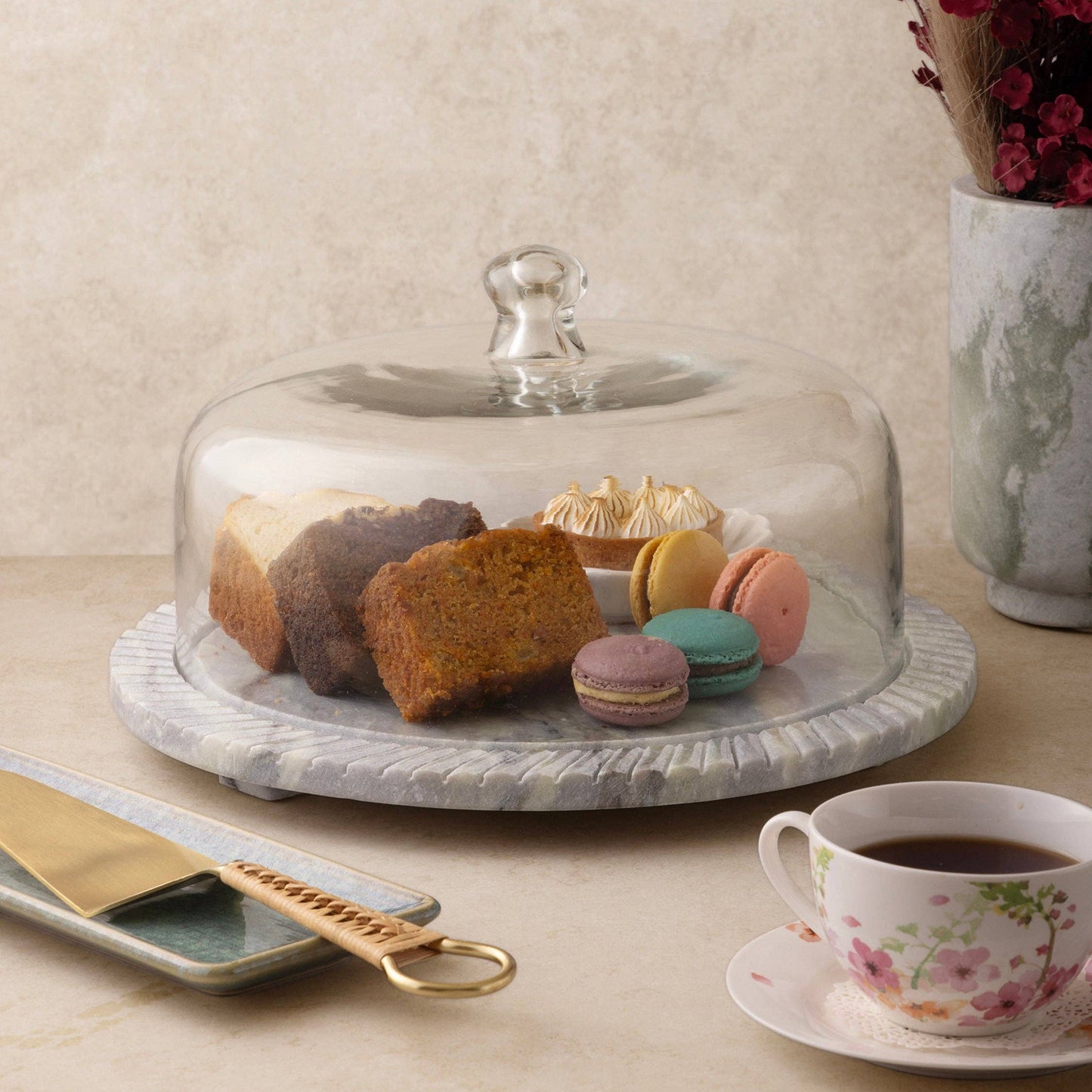 Green Onyx Serving Board with Glass Cloche