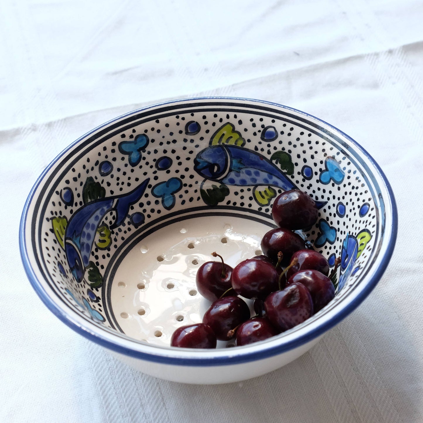 Blue Fish Ceramic Berry Bowl