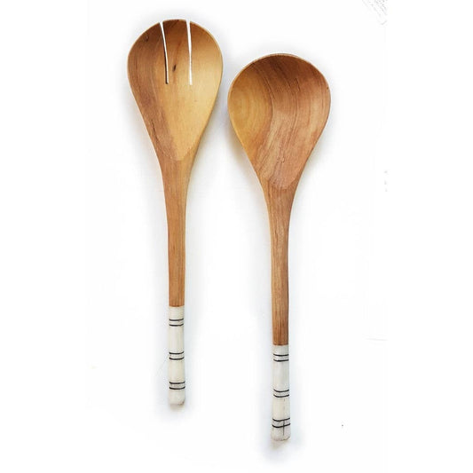 Wooden Serving Spoons, Bone Handle