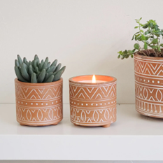 Hand Etched Terracotta Garden Pot Candle