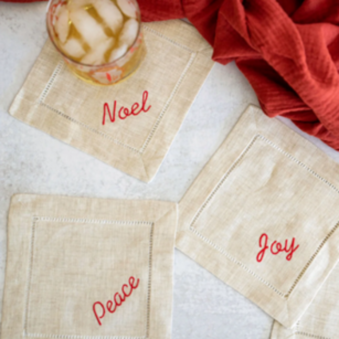 Festive Word Linen Coasters, set of four