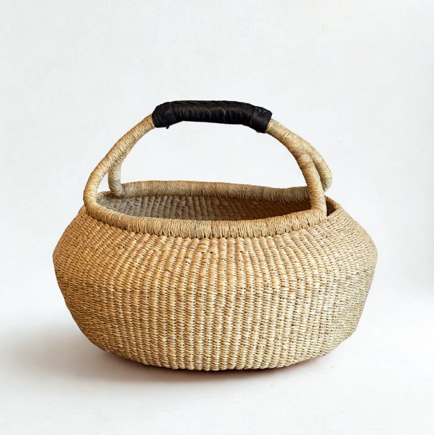 Handwoven Ghana Kettle Basket with Handle-0