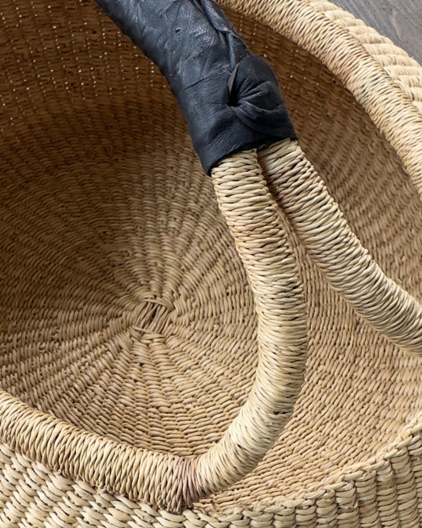 Handwoven Ghana Kettle Basket with Handle-3