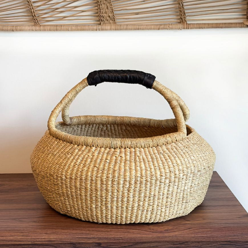 Handwoven Ghana Kettle Basket with Handle-2