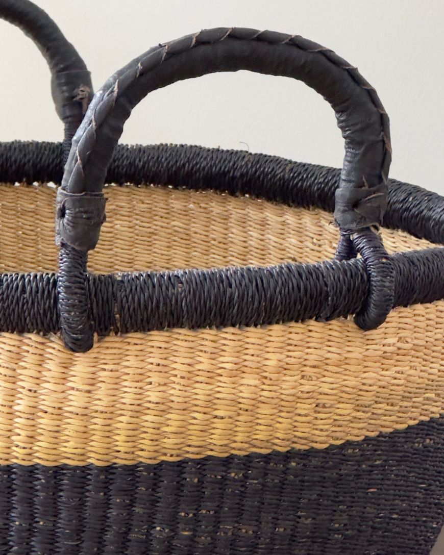 Handwoven African Catch-All Basket – Natural with Black-1
