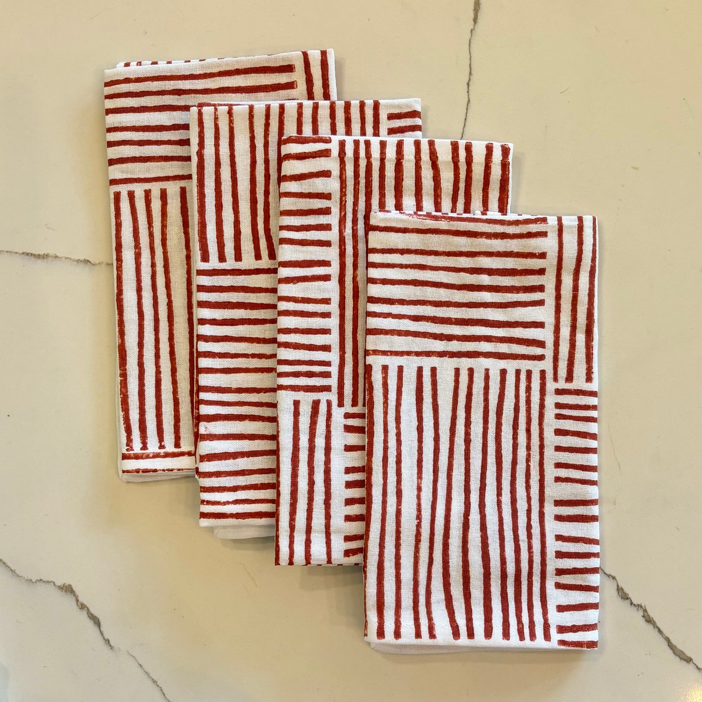 Dinner Napkins (set of 4) - Striped, Dark Coral