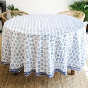 Round Tablecloth - Lotus, Uniform Blue & Navy 90"