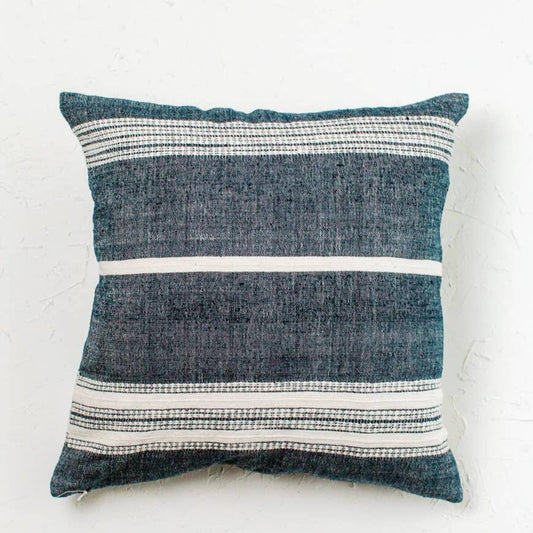 18" Aden Cotton Throw Pillow Cover with Insert: Navy with Natural