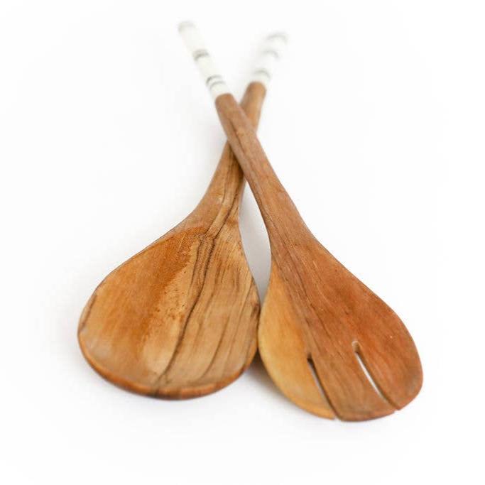 Wooden Serving Spoons, Bone Handle