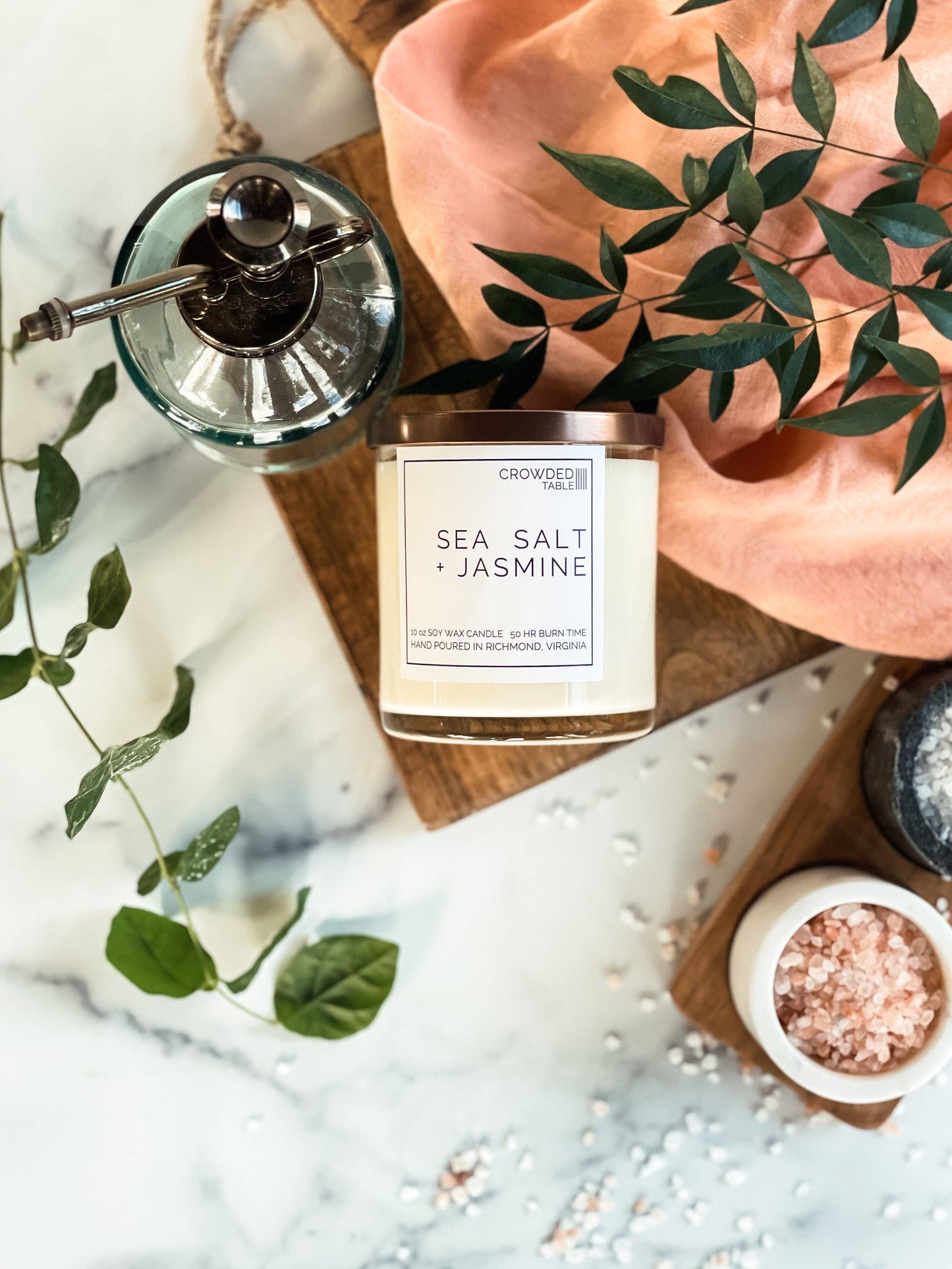 Sea Salt + Jasmine 10 oz. Pure Soy Wax Candle