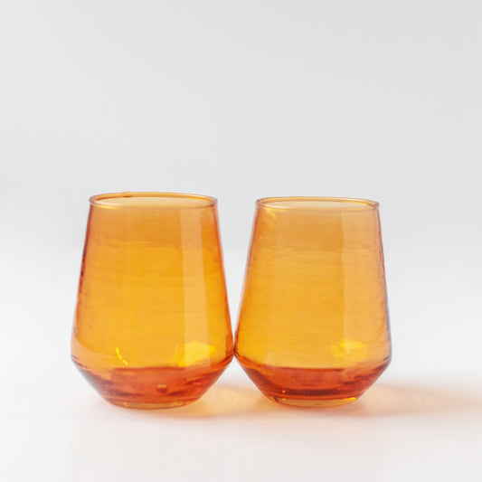 Handblown Hammered Glass Water Tumbler - Set | 2 (Available in 3 Colors)