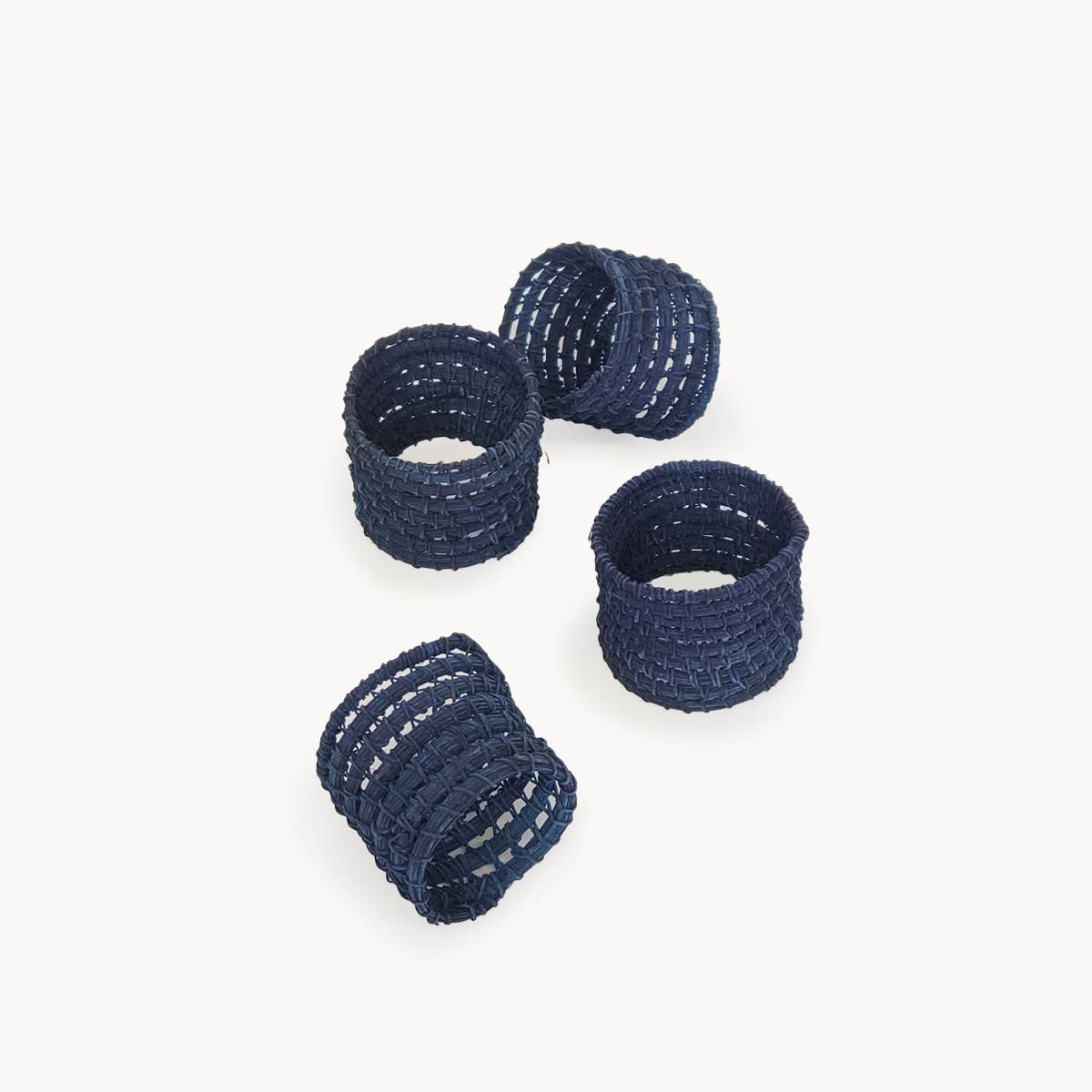 Handwoven Palm Fiber Napkin Ring - Indigo Blue (Set of 4)