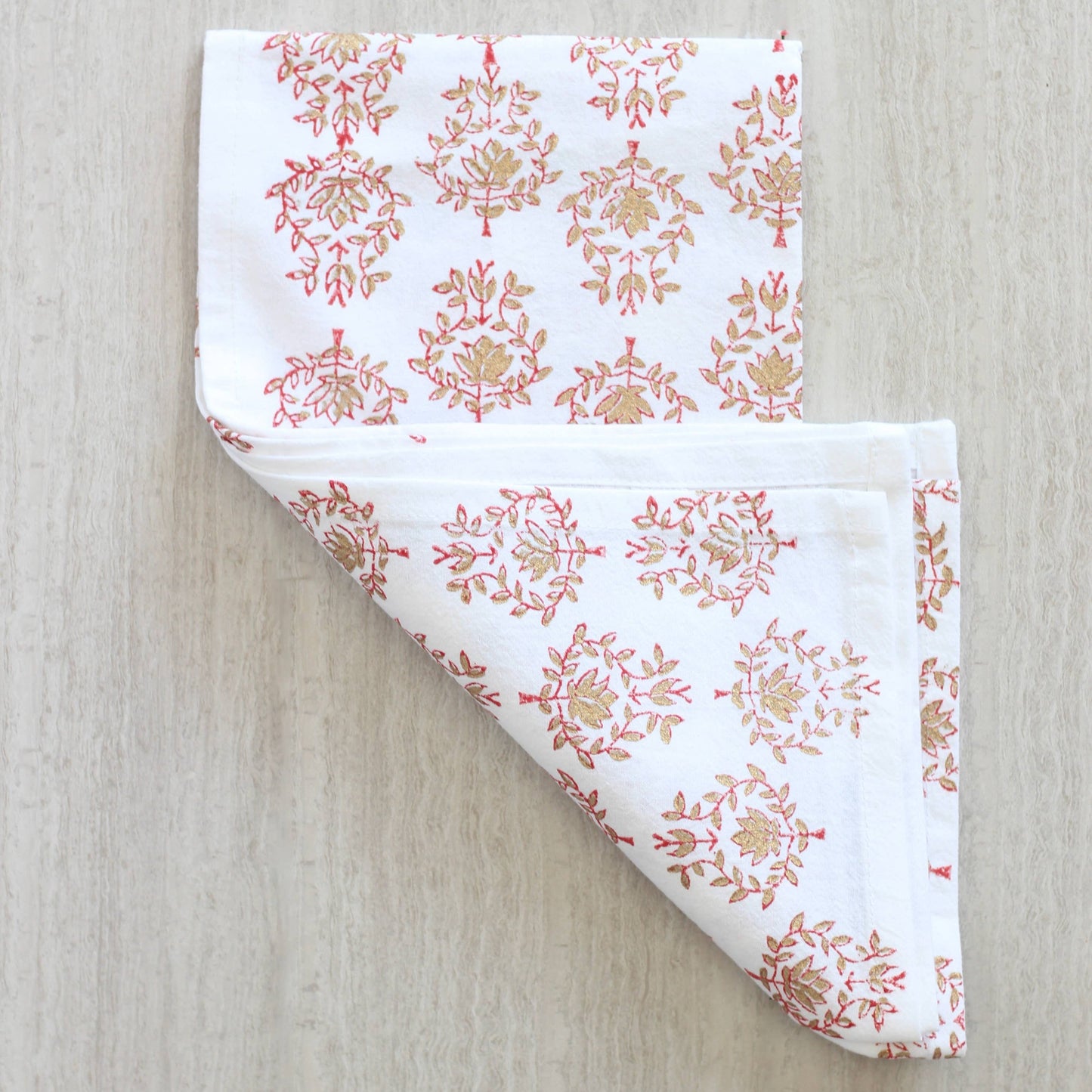 Tea Towel - Lotus, Red & Gold