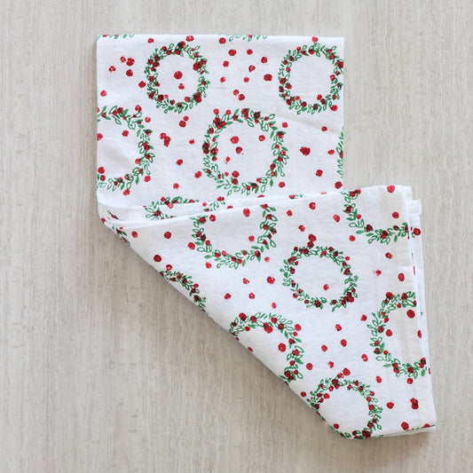 Tea Towel - Wreath, Evergreen & Red