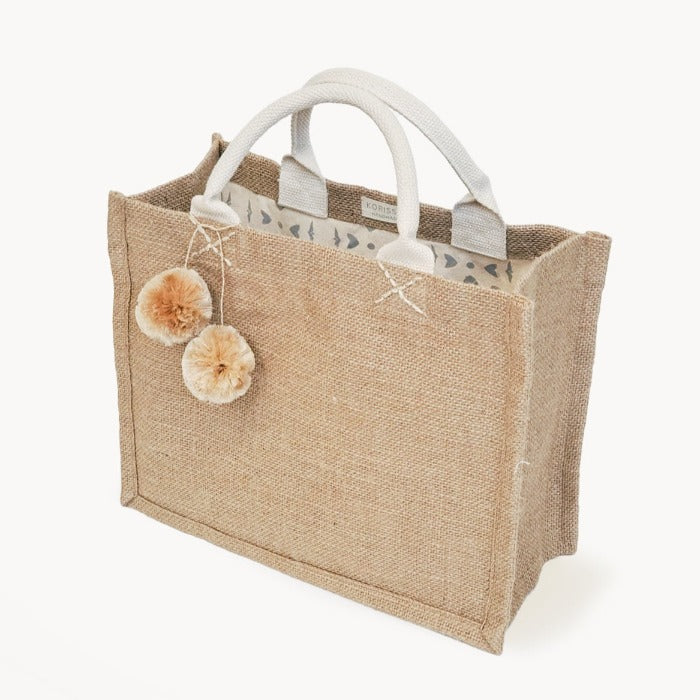 Jute Canvas Gift Bag With Pompom-0