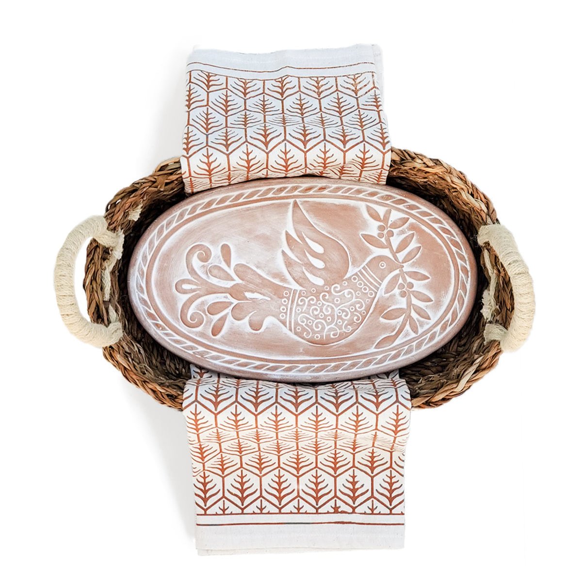 Bread Warmer & Basket Gift Set with Tea Towel - Bird Oval-4