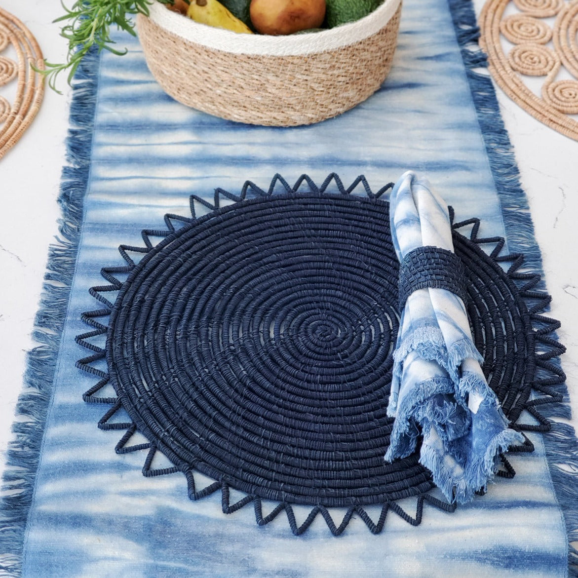 Surya Woven Palm Fiber Placemat - Indigo Blue (Set of 2)-1