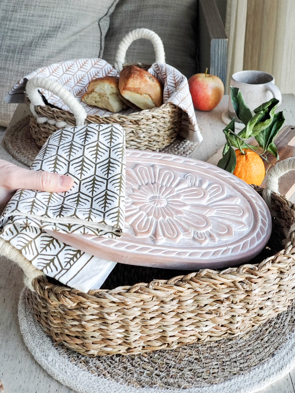 Bread Warmer & Basket Gift Set with Tea Towel - Flower-4