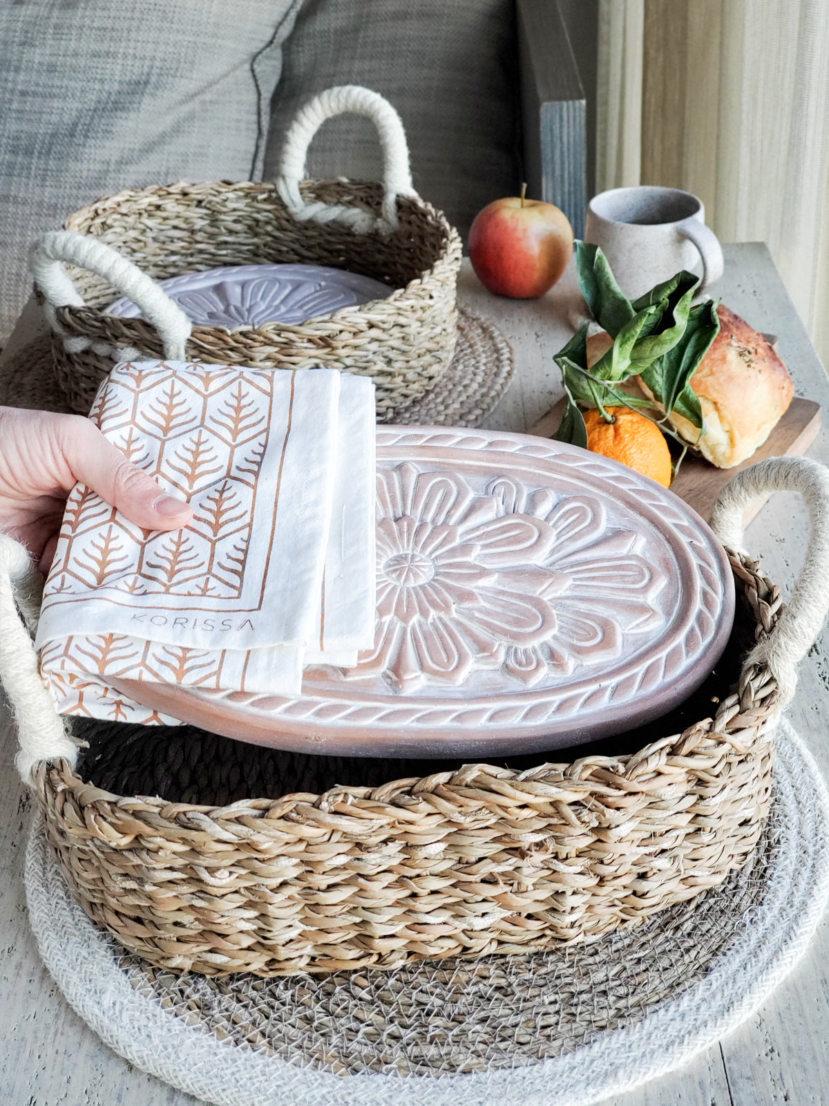 Bread Warmer & Basket Gift Set with Tea Towel - Flower-6